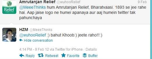 amrutanjan relief tweets - social media marketing