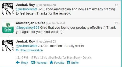 Social Media Marketing - amrutanjan relief response back for trial request