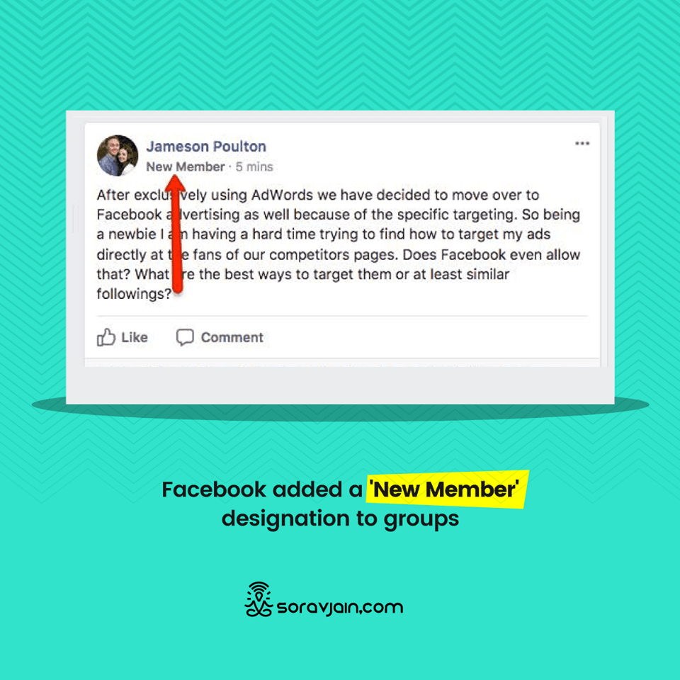 Facebook added a New Member designation to groups