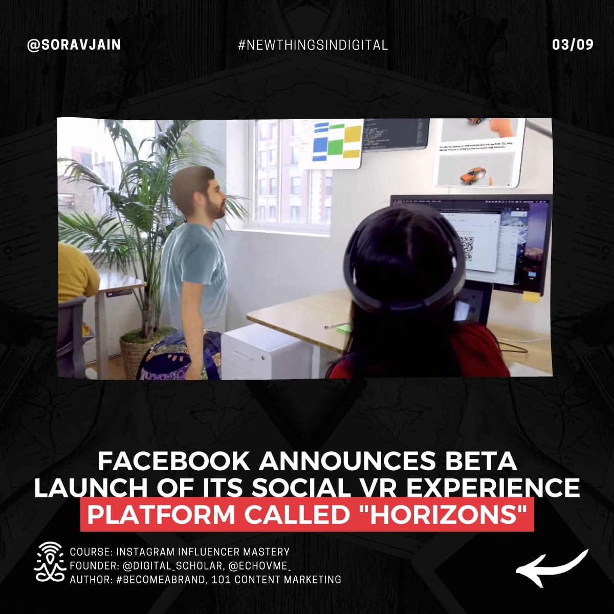 Facebook announces the BETA launch of its social VR experience platform called Horizons.