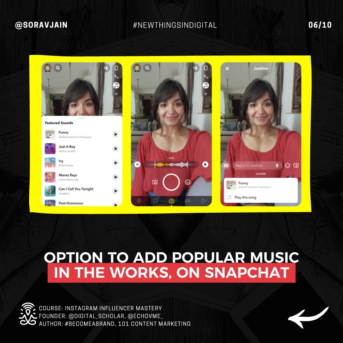 Option to add Popular Music in the works, on Snapchat