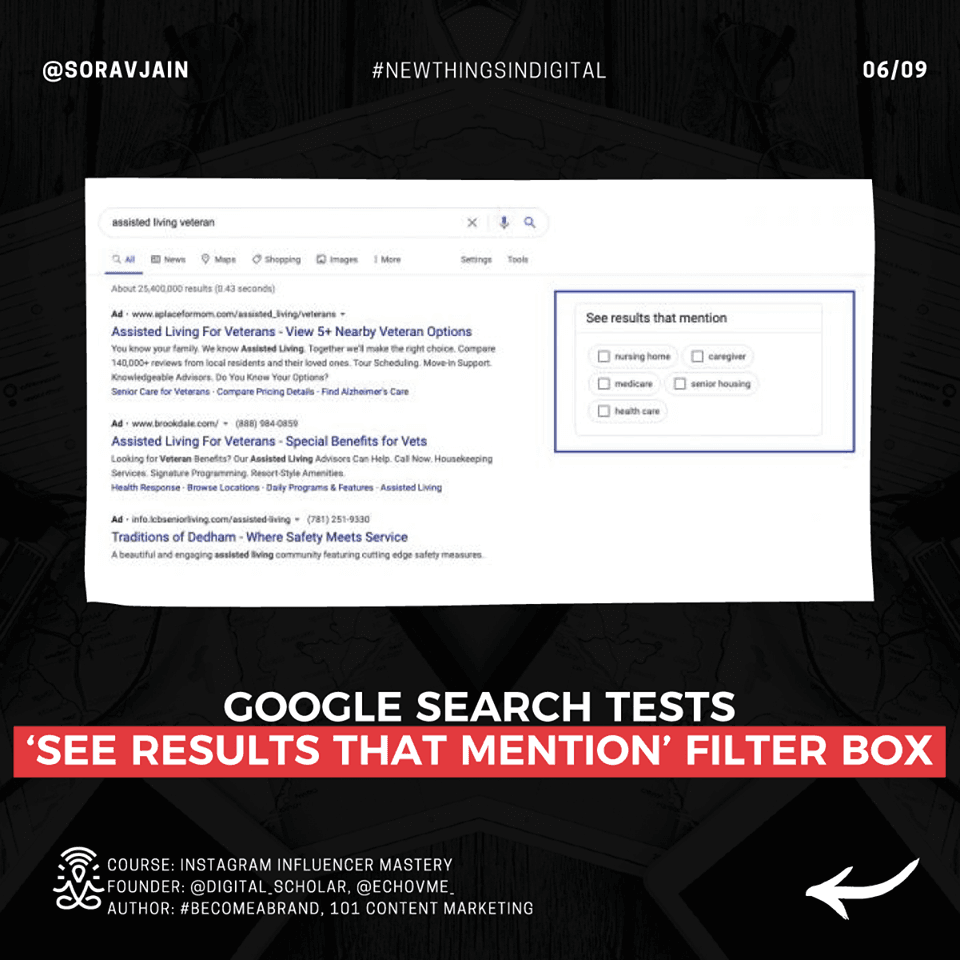 Google Search tests See Results that mention Filter Box