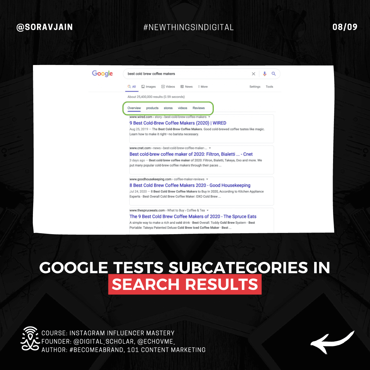 Google tests sub-categories in Search results