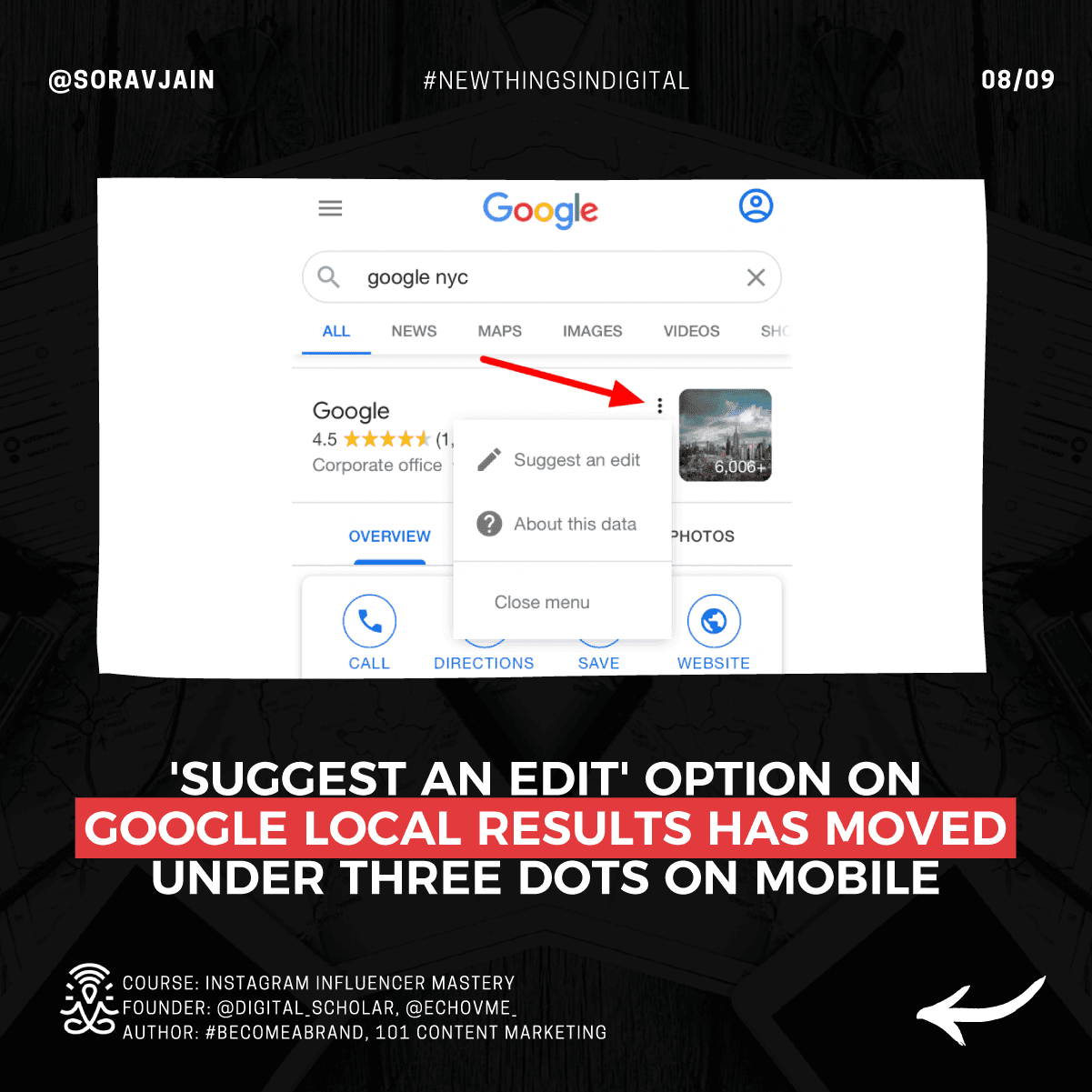 'Suggest an edit' option on Google Local Results has moved under three dots on mobile